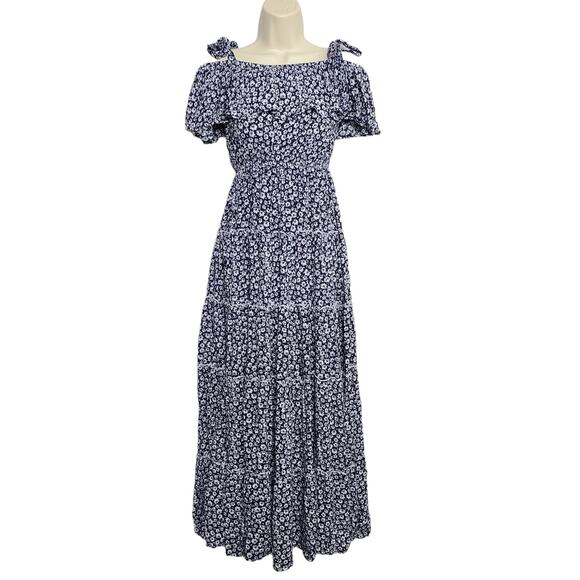 Sweet Lovely By Jen Maxi Dress SZ Small Blue Floral White Tiered - Picture 1 of 4